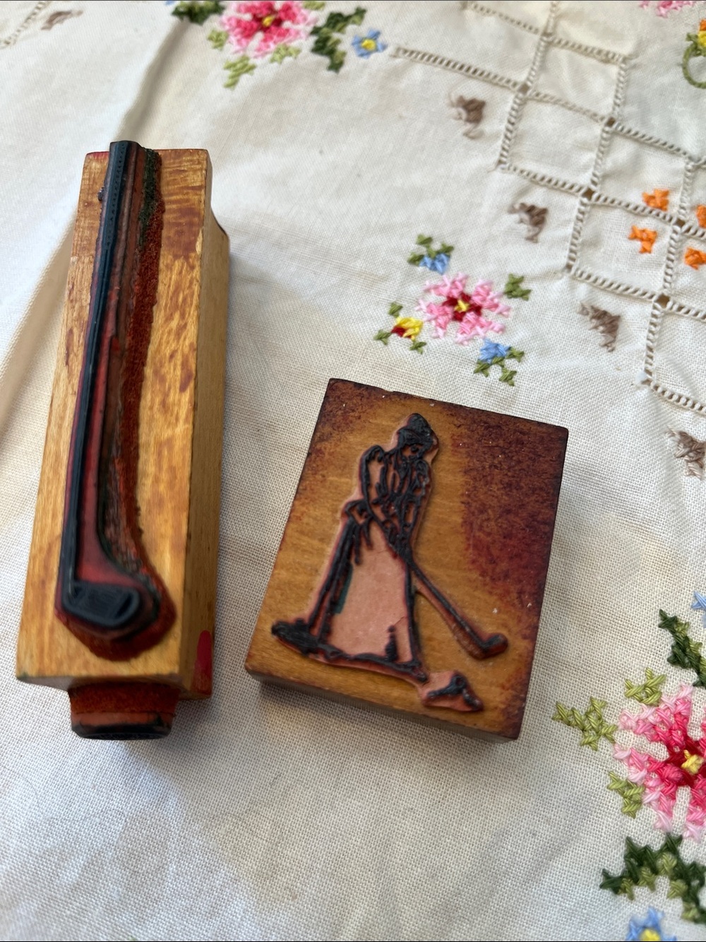 Vintage (Handmade) Wooden Block Stamps - Golf Themed